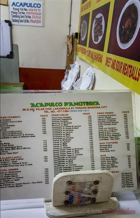 Menu at Acapulco Panciteria restaurant, Marikina, .